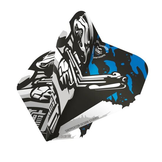 ORIGINAL STORMTROOPER DART FLIGHTS - OFFICIAL LICENSED - NO2 - STD - HOLDING GUN