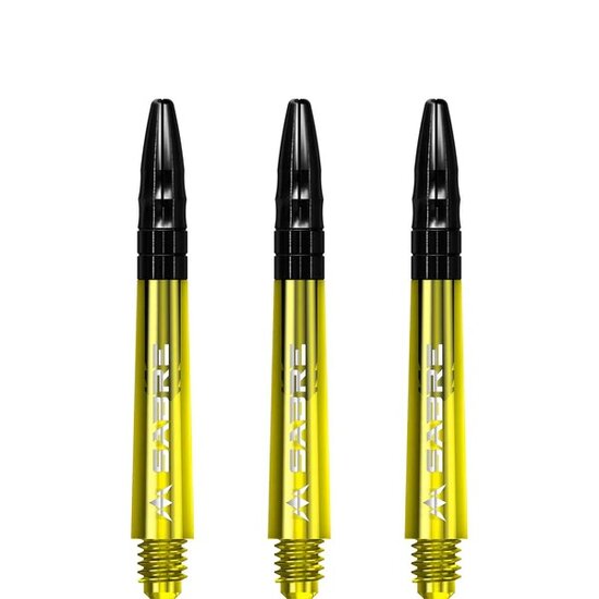 Mission Sabre Shafts - Polycarbonaat Dart Shafts - Inbetween - Yellow - Black Top