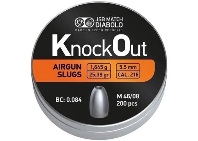 JSB Knock Out Slugs 5,5mm Kaliber .216 1.645 gr - 25.39grain - 200 stuks